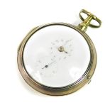 A George II silver pair cased pocket watch, enamel dial bearing Arabic numerals, subsidiary