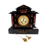 A Victorian slate and marble mantel clock, Boston Retailer, circular cream enamel dial bearing