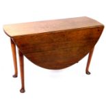An early 19thC oak gateleg table, with oval fall flap top, turned legs with pad feet, 122cm wide,