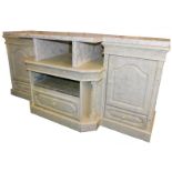A modern kitchen side cabinet, with marble effect top, 186cm wide.