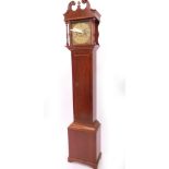A modern mahogany grandmother clock, of traditional form, with swan neck and turned pillar hood, and