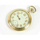 An Elgin gentleman's gold plated pocket watch, open faced, keyless wind, enamel dial bearing