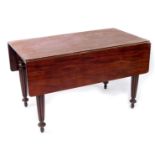 A Victorian mahogany drop leaf dining table, with reeded legs, 121cm wide, 124cm long when