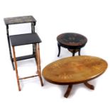 Four Victorian occasional tables, including a Japanned lacquered example, similar, circular