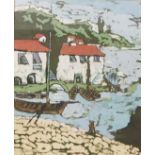 Irene North (British, 20thC). Fisherman's cottages, batik, signed, dated '92, 38.5cm high, 32.5cm