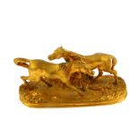 After Pierre-Joules Mene (French 1810-1879). An ormolu figure group of a pair of horses raised on