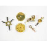 A 19thC Chalcedony fob, triple hard stone set watch key, further watch key and three pocket watch