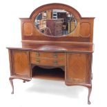 An Edwardian mahogany mirror back sideboard, with bow front base and cabriole legs, 160cm wide.
