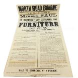 A Messrs Saul Bourne Auction poster, Wednesday 29th September 1915, Upon The Premises Lately