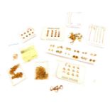 Assorted 9ct gold earrings, gold and rolled gold earring backs and safety chains, etc. (a quantity)