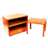 A d-SCAN teak coffee table and television cabinet, with sliding shelf, 65cm x 50cm and 80cm wide