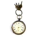 A Victorian gentleman's silver cased pocket watch, open faced, key wind, circular enamel dial