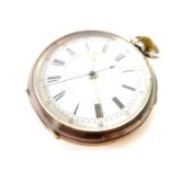 A George V silver repeater pocket watch, keyless wind, open faced, white enamel dial bearing Roman