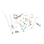 Silver and gem set jewellery, including bangles and bracelets, a charm bracelet, rings, and a