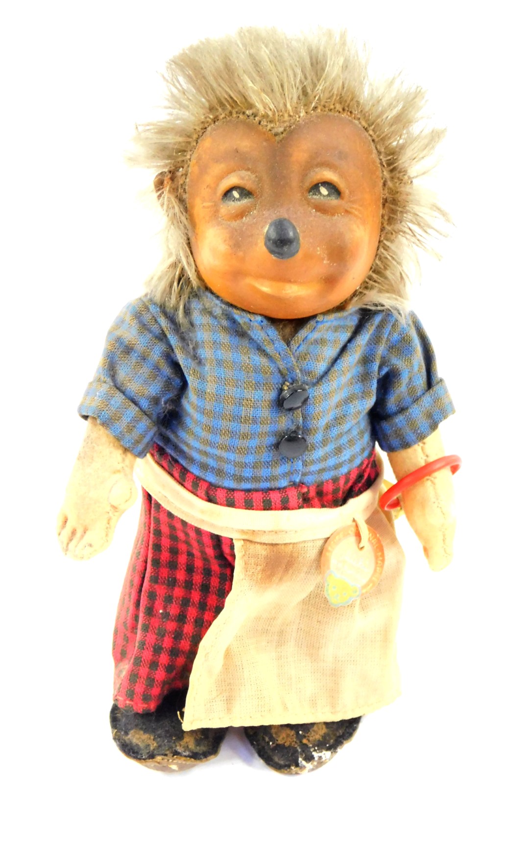 A Steiff 1960's Micki figure, of a hedgehog wearing a blue chequered top and red chequered trousers,