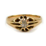 An 18ct gold and diamond solitaire ring, high claw set with a rose cut diamond, approx 1/4ct, size
