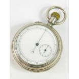 A gentleman's double faced pocket watch and stop watch, open faced, keyless wind, enamel dial