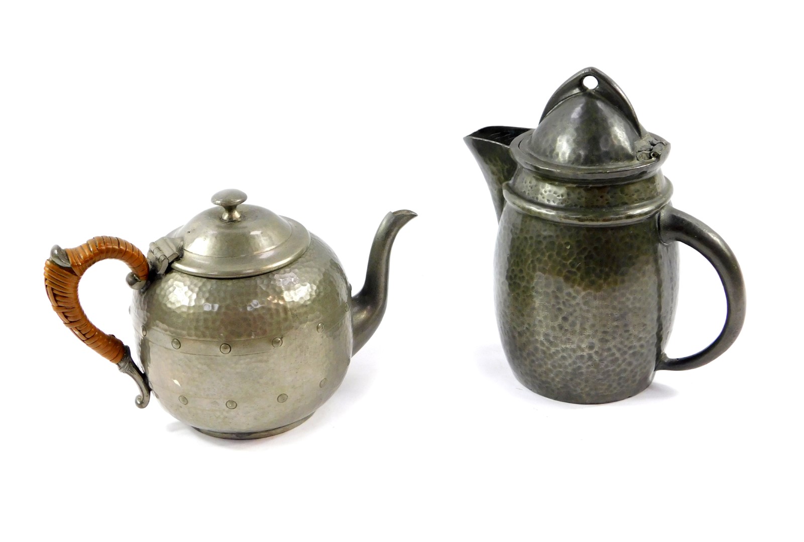 A Liberty & Co Tudric pewter jug, with a hinged lid, No 0232, impressed marks, 18.5cm high.,