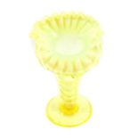 A Victorian lemon vaseline glass Jack-In-The-Pulpit vase, with frilled rim, 16cm high.