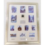 A framed montage in tribute to Sir Winton Churchill 1874-1965, including a piece of paper bearing