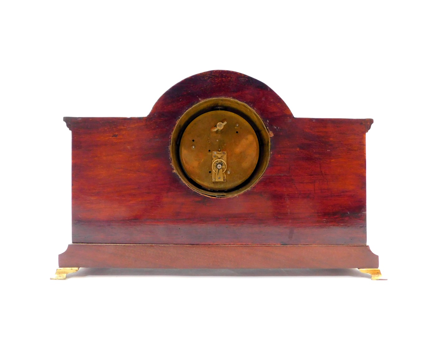 An Edwardian mahogany and inlaid mantel clock, circular dial bearing Roman numerals, clockwork - Image 3 of 4