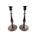A pair of Viners silver plated Victorian style candlesticks, 28.5cm high.