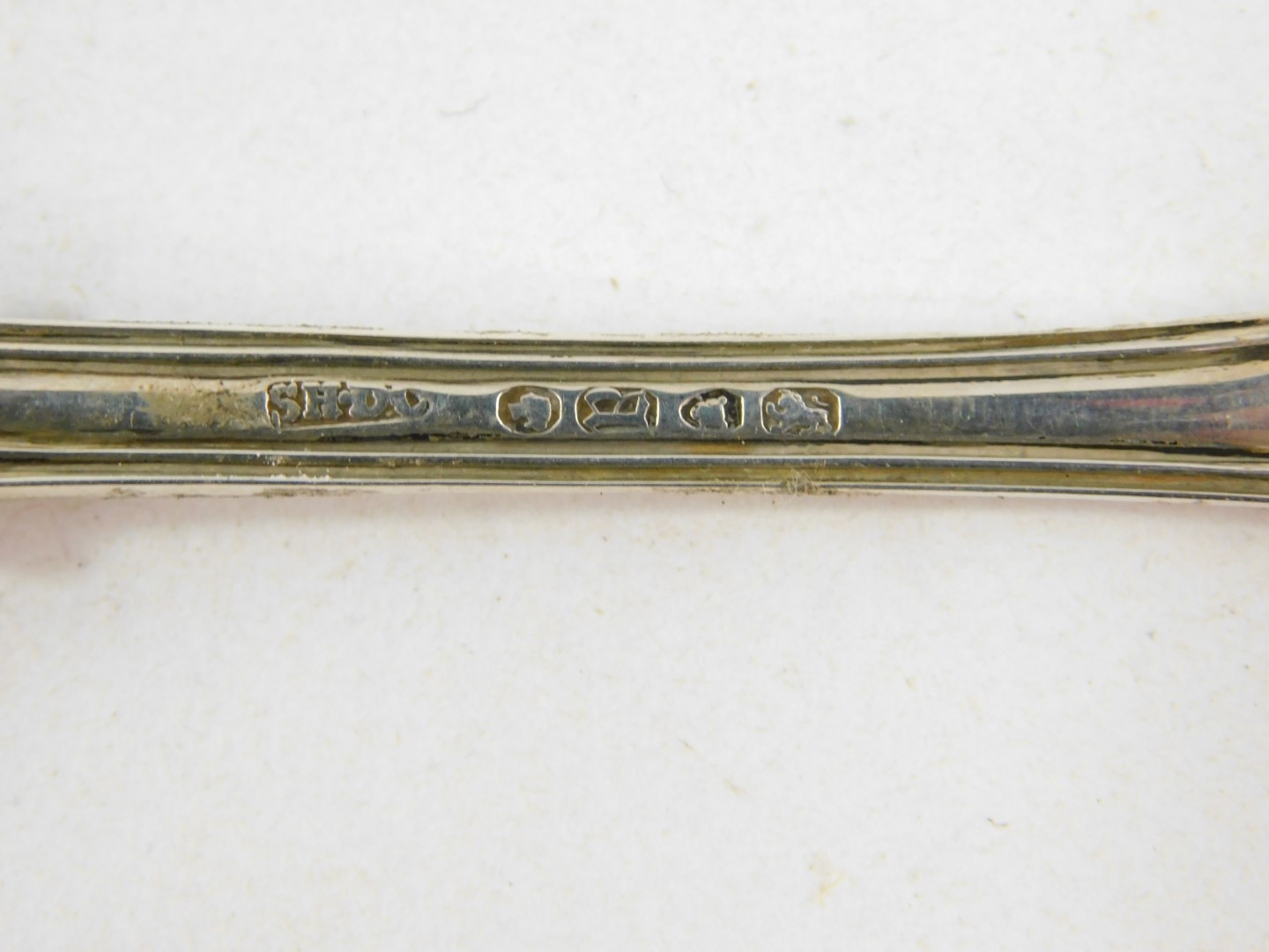 A Victorian silver Kings pattern dessert spoon, monogram engraved, the reverse of the bowl with - Image 3 of 3