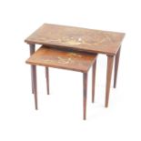 A nest of two Indian rosewood occasional tables, with marquetry and bone inlaid figures, 60cm and