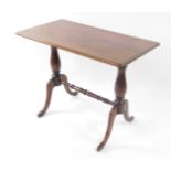 A Victorian and later mahogany occasional table, with rectangular top, turned upright stretcher, and