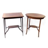 Two Edwardian mahogany occasional tables, one rectangular, the other oval. (2)
