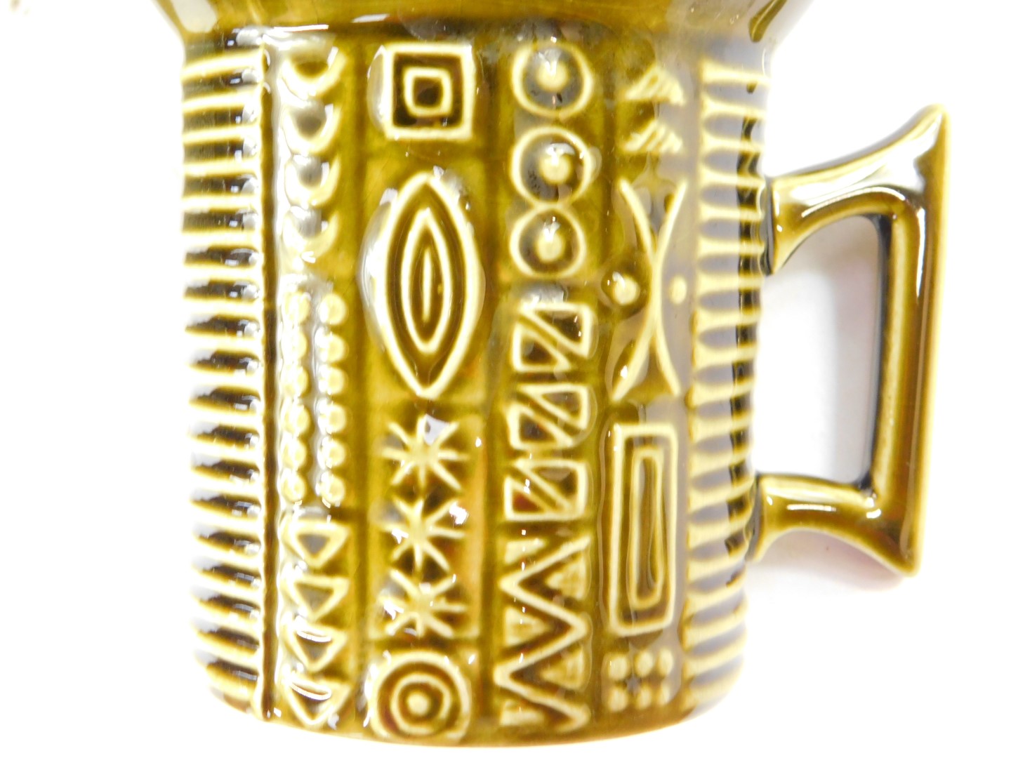 A Portmeirion pottery coffee service decorated in the Cypher pattern, olive green ground, comprising - Image 3 of 3