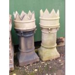 A pair of Victorian pale stone wear chimney pots, with crenellated tops, 91cm high, 35cm wide.