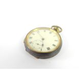 An early 20thC gun metal cased quarter repeater pocket watch, open faced, keyless wind, enamel