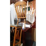 A pair of beech kitchen chairs, a pair of painted tub chairs and a beech step stool. (5)