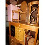 Sundry furniture and effects, comprising two stools, a bamboo table, chest, magazine rack and a