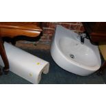 A white ceramic sink, with pedestal, 87cm high, and chrome mixer tap, (2)