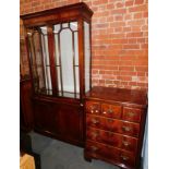 A reproduction mahogany display cabinet, 202cm high, 108cm wide, 45cm deep., together with a similar