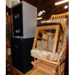 Two steel filing cabinets, a rocking chair and an oak dining chair. (4)