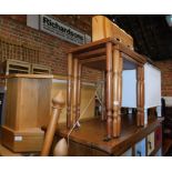 An oak veneered television stand, a nest of tables, pine rack and a linen basket. (4)
