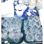 Edwardian etched glass ware, cut glass sundae dishes, cut glass table wares, and Continental