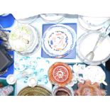 Carnival glass dishes, Continental turquoise porcelain dressing table set, salad bowls and