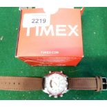 A Timex Expedition Indiglow gentleman's chronograph wristwatch, on a leather strap. (boxed with