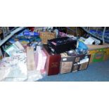 Kitchen wares, table clothes, DVDs, saucepans, etc. (4 boxes plus)