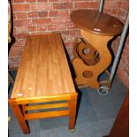 A teak coffee table with laminate top, 42cm high, 94cm wide, 40cm deep, together with an Ercol style