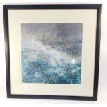 An oil painting of crashing waves, monogrammed RB, 41.5cm H x 41.5cm W.