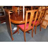 A set of four early 20thC mahogany dining chairs, together with a pedestal dining table, 78cm