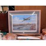 After John Young. Spitfire flying over the Thames at London., print, limited edition 76/450.,