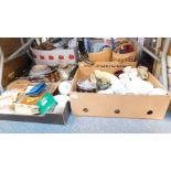 Ceramics and glass ware, wicker baskets, ornaments, binoculars, boxes, etc. (4 boxes)