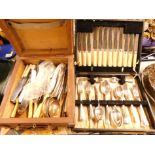 A mid 20thC canteen of silver plated cutlery, together with a box of assorted plated cutlery.