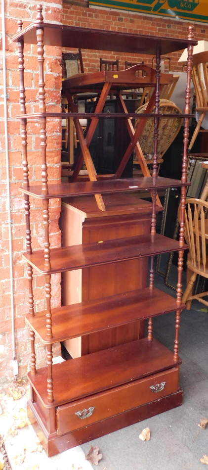 A Victorian style six tier mahogany whatnot, 193cm high, 79cm wide, 29cm deep.